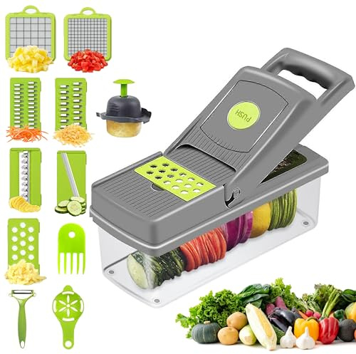 Martow 16-in-1 Vegetable Chopper and Slicer, Multi-Functional Food Dicer with Stainless Steel Blades, Large Container, Onion Cutter and Kitchen Tool for Fruits and Vegetables