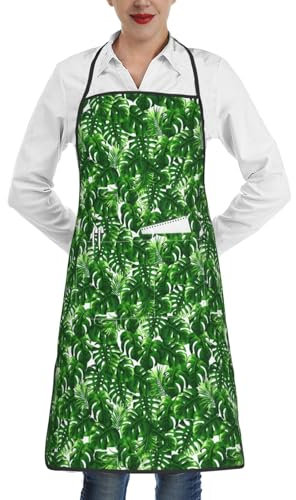 FSCEV Monstera Deliciosa Tablier de cuisine universel pour adulte Motif banane, blanc, taille unique