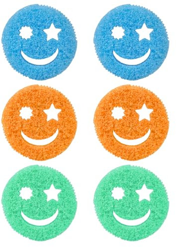 Sponges Washing Up, Kitchen Sponge, 6 Pcs 3 Colors Smiley Face Washing Up Sponge, 3.93 * 3.93 * 1.57INCH Color Sponge Effortless Cleaning Eco Scrub Pads for Dishes,Pots,Pans All at Once