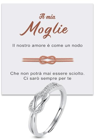 Anello Nodo Donna anello Moglie in Argento Sterling 925 Idea Regalo mogli fidanzate per lei Natale Compleanno Anniversario regolabile - Cofanetto con DEDICA incluso (Nodo - Moglie)