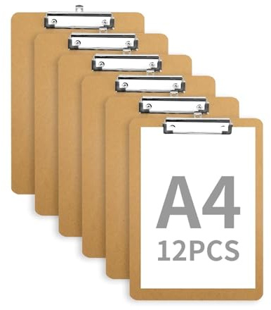 PUZYI Portadocumenti Confezione da 12 Cartelline Portablocco A4, Cartellina Portablocco in Legno Duro con Clip A Basso Profilo for Schizzi Artistici Cartella Documenti