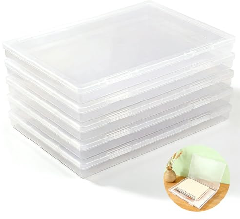 5 Stück Archivbox A4 – Transparente Dokumentenbox aus Kunststoff, stapelbare Aufbewahrungsbox mit Deckel, robuste und tragbare Multifunktionsbox für Dokumente, Briefe, Sammelalben, Büroakten