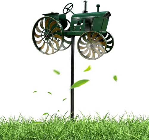 Decoración con Estaca Escultura Eólica De Tractor, Exterior De Jardín, Molino De Viento Metálico con Estaca para Patio, Césped, Parterres, para Festividades Y Regalos De Inauguración 1pack