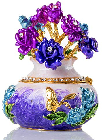 SEVENBEES Hand Painted Rose Flower Figurine Jewelry Trinket Box