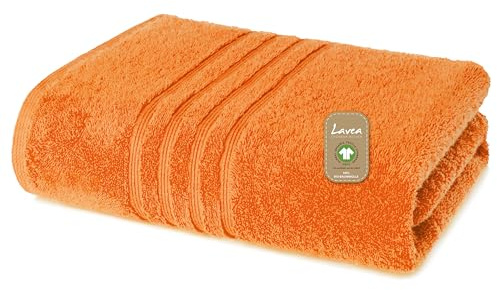 Lavea® 1 Serviette de Toilette 50x100 cm en Éponge de Coton Biologique 100% Douce et Absorbante, pour la Maison, l’Hôtel et Le Spa – Serviette de Bain – Orange