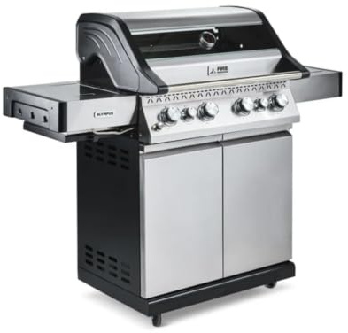 Fire Mountain Olympus 6 Burner Gas BBQ Side Burner | Stainless steel barbecue cast iron grill glass viewing lid built in temperature gauge extra large garden parties patio