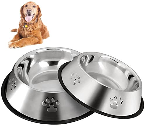 SUOXU Stainless Steel Dog Bowl,Dog Feeding Bowls,Feeder Dog Bowls With Non-slip Rubber Bases,Medium And Large Dog Food Bowls And Water Bowls,Pack of 2