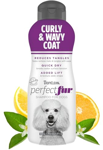 TropiClean Perfect Fur Natural Detangling Dog Shampoo for Doodles, Poodles, and Breeds with Curly Wavy Coats, Moisturizing Shampoo, Puppy Safe, 16oz.