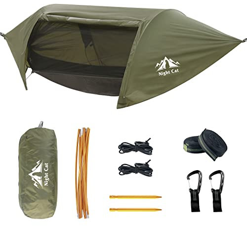 Night Cat Hängematte Zelt mit Moskitonetz wasserdichte Regenfliege Für 1 Person Wandern Camping im Garten Hinterhof Wilde