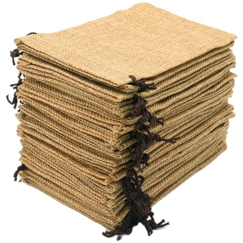 Leeyunbee 30 Stück 10x15 cm Jutesäckchen, Jute Beutel mit Kordelzug, Leinen-Säckchen Sackleinen Taschen, Klein Geschenksäckchen für Schmuck DIY Handwerk Hochzeit Party Weihnachte (Hellbraun)