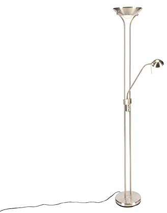 QAZQA - Modern Stehleuchte I Stehlampe I Standleuchte I Lampe I Leuchte Stahl I Silber I nickel matt mit Leselampe inkl. LED und Dimmer - Diva Dimmer I Dimmbar I Wohnzimmer I Schlafzimmer I Deckenflut