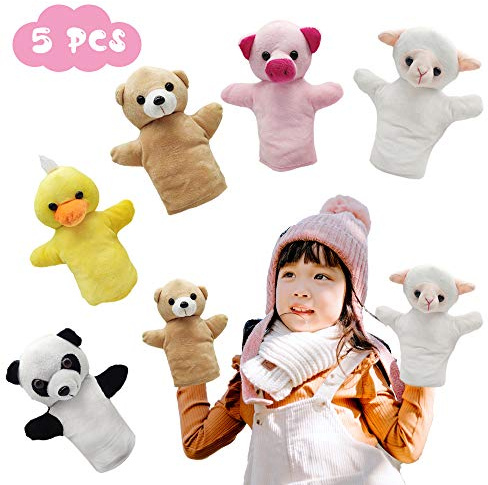 CreepyParty Hand Puppets, Animal Puppet Party Toy Set for Kids Baby, Soft Plush Farm Puppet for Children Toddlers Boys Girls, Pack of 5