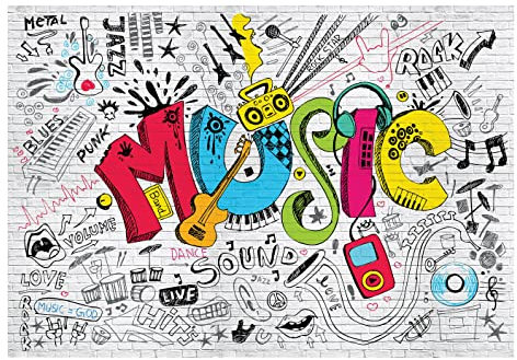 Carta Da Parati Fotografica Graffiti Murales Music Bambini - Include Colla - Design Carta per Pareti Camera Ragazzo Raggazza Fotomurali In Tessuto Non Tessuto TNT (368x254 cm)