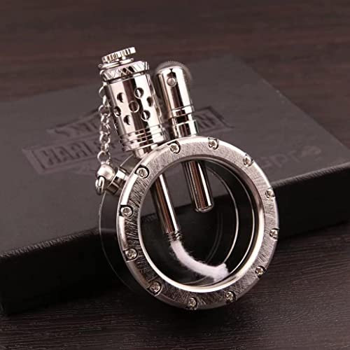 Handgemachtes reines Kupfer-Benzin-Feuerzeug-Quarz sichtbare transparente Öltank-Feuerzeuge tragbare runde Vintage antike Sammlungsgeschenk for Mann (Color : Silber)