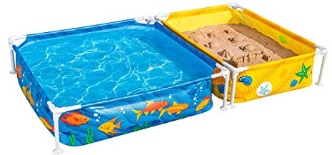 Bestway My First Frame Pool mit Sandkasten 213 x 122 x 30,5 cm, buntes Unterwasser-Design, eckig