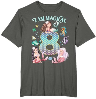 Mädchen Magische Meerjungfrauen Geburtstag 8 Jahre Alt T-Shirt