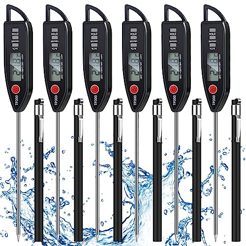 Copkim 6 Set Waterproof Food Thermometer for Water, Liquid, Candle and Cooking Digital Meat Thermometer with Long Probe Instant Read for Kitchen BBQ Grill Candy (Black)