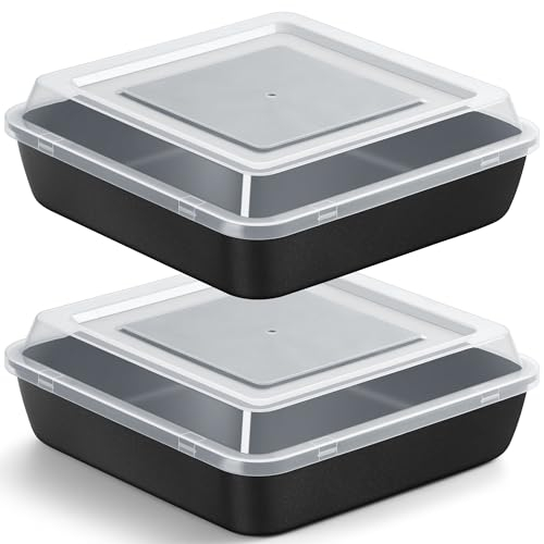 HaWare Quadratische Kuchenform mit Deckel, Edelstahl Auflaufform Backform Eckig 2er Set mit Antihaftbeschichtet, 21 x 21 x 5 cm, Perfekt für Kuchen/Brownie/Lasagne, Ungiftig, Leicht zu reinige