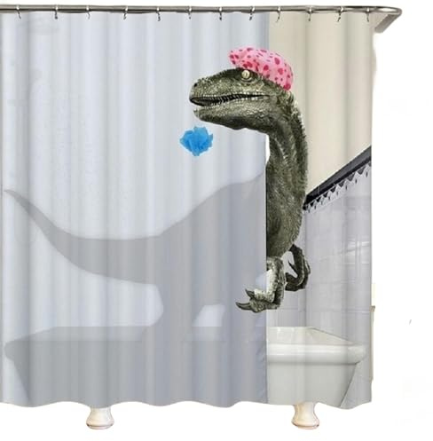 KATIAK Tenda Doccia Tende per Doccia Decorazione del Bagno Decorazione Impermeabile per Gatto Simpatico da Bagno da Bagno di Dinosauro-2-W150Xh180Cm
