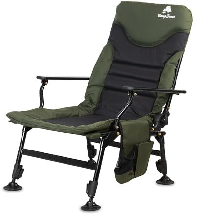 CampFeuer Angelstuhl Tannengrün/Schwarz | Höhenverstellbarer Campingstuhl | Faltbarer Karpfenstuhl | Outdoor Travelchair für Camping, Zelten, Angeln | Fischerstuhl klappbar, Carp Chair, Angelliege