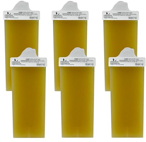 Dermawax 6x 100 ml Honig Roll on Warmwachs Wachspatronen mit kleiner Rolle zur Haarentfernung- Oberlippe, Augenbrauen und Achseln Waxing
