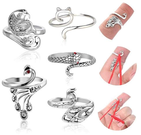 DGUSO HäKelring 5 Stück Strickring Crochet Ring Häkelringe Metall Verstellbare Häkel Zubehör Häkel Ring Strickring Finger Strickfingerhut Häkelringe Finger Häkelschlaufe für Schnelleres Stricken