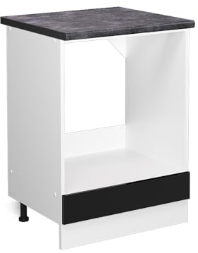 Vicco Herdumbauschrank R-Line, Schwarz Hochglanz, 60 cm | ✓ Backofennische · AP Anthrazit inkl. · Höhenverstellbare Füße · ✓ Frei kombinierbar · Einfache Integration ✓