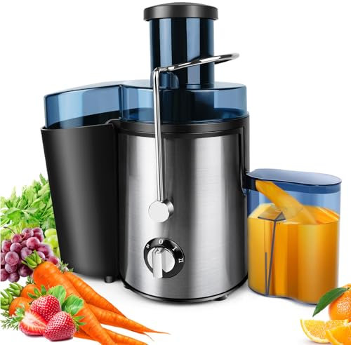 1100W Juicer Machines, Cold Press Juicer, Whole Fruit and Vegetables Stainless Steelwith 2-Speed Setting, 3-Inch Wide Mouth Food Chute, 500ML Juice Cup