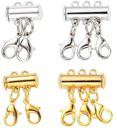 Visxcnu 4 Pieces Magnetic Chain Clasp, Silver and Golden 2/3 Strands Necklace Separator Magnetic Connectors Multi-Strand Extender for DIY Necklaces Bracelet Jewellery Making