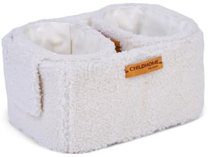 CHILDHOME, Set med 3 lådkorgar, förvaringskorgar, säng, vagga, 2 storlekar, hängande, mjukt tyg teddy ecru