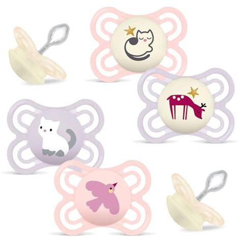 MAM Skin Soft Silikon Schnuller PERFECT 0-6, 4er Set, inkl. 2 Sterilisiertransportboxen, Dento-Flex, für eine gesunde Mundentwicklung, Extra dünner Sauger 4er Pack