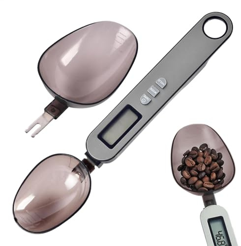 Yumneo Cuchara medidora digital de alimentos para mascotas, pantalla de celda de moneda, cuchara de medición electrónica de alta precisión, cabezales de cuchara intercambiables con pantalla LED para