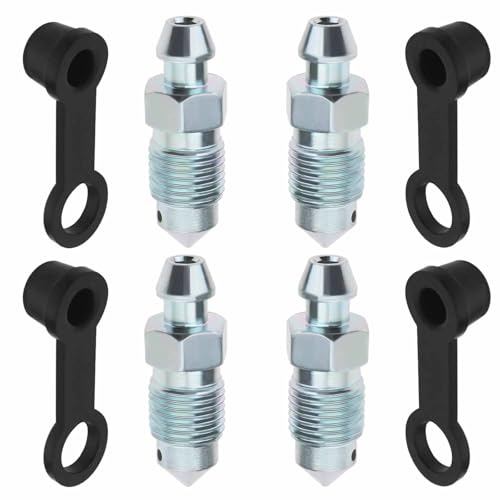 BOHUIMYI 4Pcs M10x1mm Galvanised Brake Caliper Bleed Screws with Dust Caps