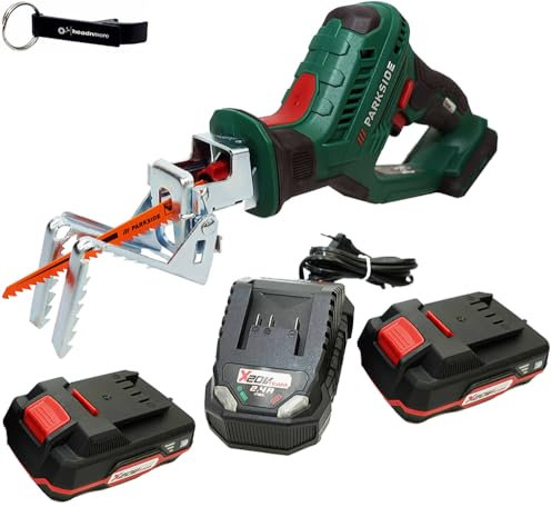 HEADNMORE® Bundle – PARKSIDE® 20 V batteridriven grensåg PASA 20 HEADNMORE® nyckelring (2 x 2 Ah batteri)