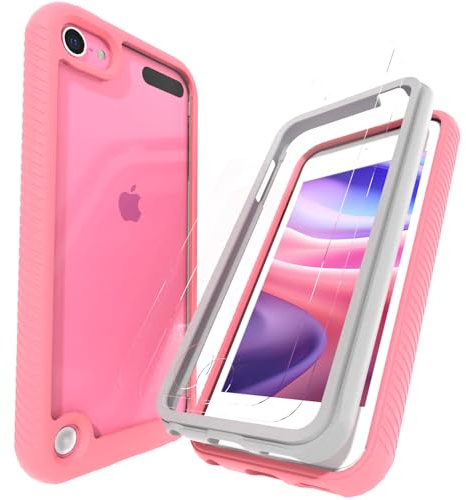 LUNOVATE Hülle für iPod Touch 5/6/7, Durchsichtig mit 2 Displayschutz Crystal Clear Schutzhülle Transparent Soft TPU Bumper Hard Case Cover für iPod Touch 5/6/7 - Rosa