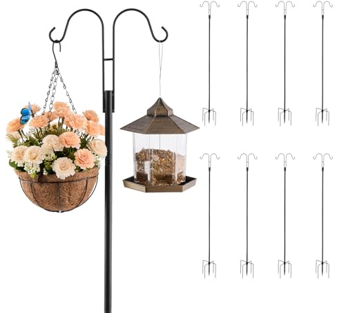 VEVOR Palo Ganci per Mangiatoia per Uccelli Gancio Doppio per Esterni 8 pezzi 1950 mm Palo Mangiatoia per Uccelli da Giardino, Supporto per Appendere Cesti per Piante, Lanterne, Campanelli