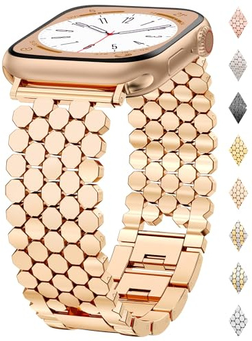 Originalt armband med honeycomb-länk, kompatibelt med Apple Watch 38/40/41/42/44/45/46/49 mm, elegant metallarmband för kvinnor för iWatch-serien 10, 9, 8, 7, 6, 5, 4, 3, 2, 1 Ultra SE