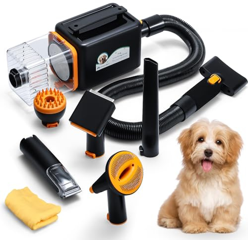 Mxmoonant Kit per la Toelettatura del Cane, Aspirapolvere, Soffiatore per Cani e Tagliacapelli Tutto in Uno, Velocità Continua, Caldo e Freddo Regolabili, con Asciugamano per Cani