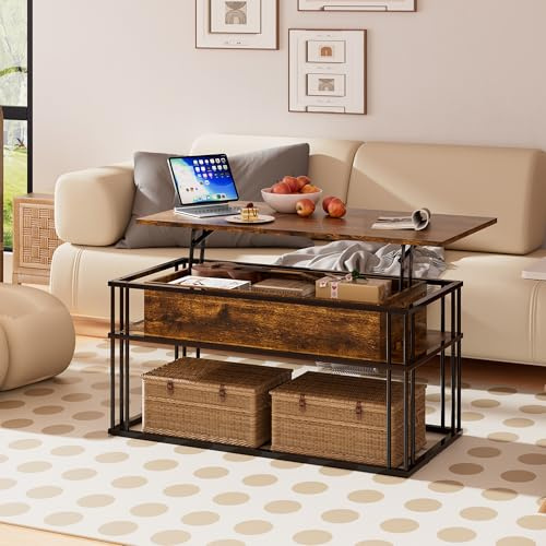 PURFINO Tavolino da Salotto con Piano Sollevabile – Tavolino da Caffè Moderni, Struttura Metallica Stabile & Contenitore Nascosto, Tavolino Centrale per Soggiorno, Piccoli Spazi, Home Office