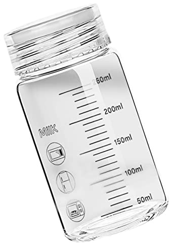 JECOMPRIS Taza De Vidrio con Escala Portátil 260ml Boca Ancha Vidrio Transparente con Tapa para Estudiantes y Viaje Vaso para Leche y Agua