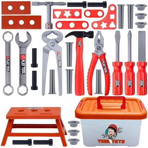 Quorvex Kit D'outils Enfant,Marteau Et Pince pour Jeu Symbolique Enfant - 39 Pièces Jeu D'imitation Réaliste Activité d'apprentissage Précoce pour Maison Jardin École Maternelle Plage Préscolaire
