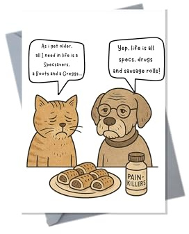 Funny Birthday Card For Friends Men Women Mum Dad Animal Lovers Humour Specs Sausage Rolls Joke JBS79