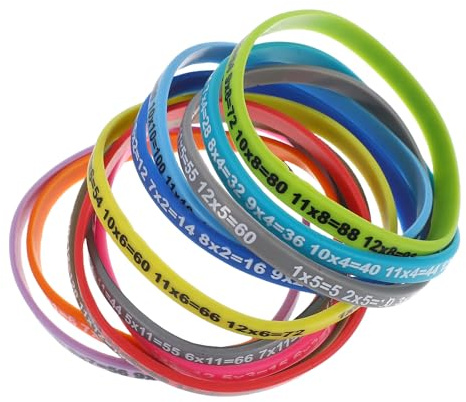 BRIGHTFUFU 12 St Multiplikationstabell Silikonarmband Elastiska Handledsband för Studenter Utbildning Färgglada Armband för Skola Sport och Fest