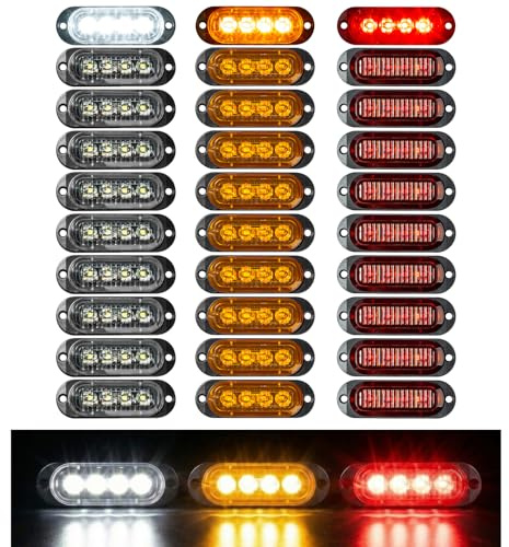 Catekro 30 stk. Begrenzungsleuchten Anhänger 12/24V (Gelb+Weiß+Rot) | Positionsleuchten Anhänger mit 4 Licht 3000K Wasserdicht Universelle Seitenmarkierungsleuchten für Caravan LKW Umrissleuchte