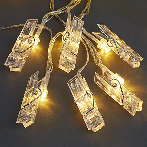 hellum LED Foto Clip Lichterkette, 40 LED warmweiß Lichterkette mit Klammern für Fotos, USB oder Batterie (3xAAA nicht inkl.), für Innen, Valentinstag Dekoration 523096