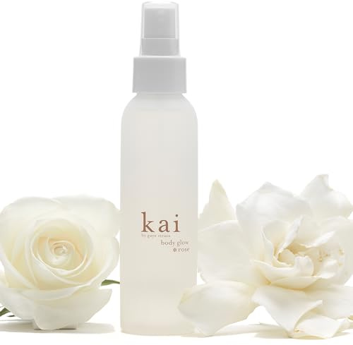 kai body glow rose, 4 Fl Oz, dry body oil with jojoba, chamomile, cucumber extracts, moisturizes and leaves a radiant glow with a fresh + clean fragrance, layered with rose absolute, made in the usa