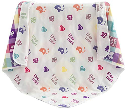 Hayisugar Baby Kuscheldecke, extra weich, 100% Baumwolle, 6-lagig, Decke, Babydecke, Einschlagdecke, Kinderwagendecke, Kinderdecke, Wohndecke Tagesdecke Sommerdecke, Bunt Elefant, 110 x 105 cm