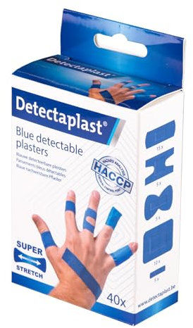 Pansement bleu detectable Detectaplast Elastic, pansements flexibles, safety first pansement cuisine et pansement alimentaire, 9 x 38, 19 x 72, 25 x 72, papillon, articulation, 40 pièces