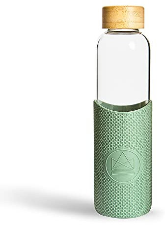 Neon Kactus Glass Water Bottle | Reusable Made with Borosilicate Glass | Travel Water Bottle | For Hot & Cold Drinks | Durable, Leakproof, Non-Slip & Dishwasher-Safe | Happy Camper, 550ml