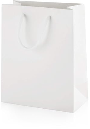 Thepaperbagstore 10 vita små matta lyxiga boutique-papperspåsar för presenter eller som bärkassar med rephandtag – 150 × 80 × 190 mm